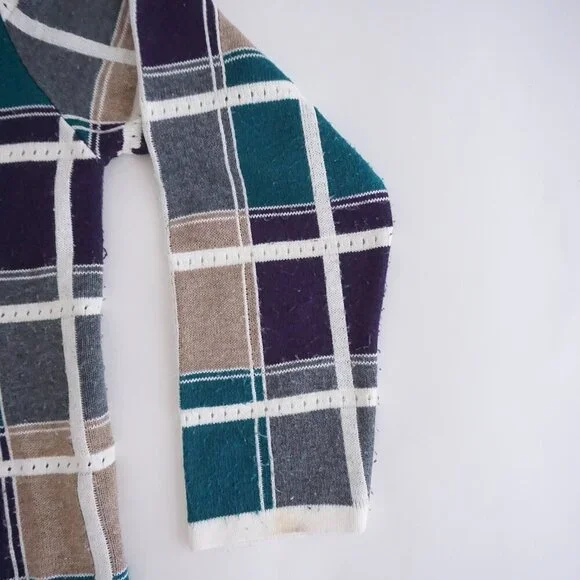 Alfred Dunner Cream Multi Cotton Plaid Knit Button Cardigan Preppy M - Picture 4 of 10